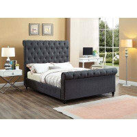 Canora Grey Charcoal Fabric Sleigh Bed With Nailhead Details, Queen 60''