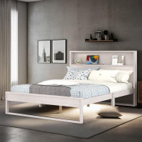 Aufind Queen Size Platform Bed with Storage Headboard and USB Ports