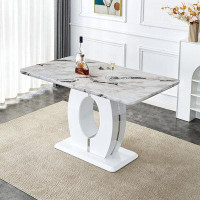 Wrought Studio Modern minimalist white marble patterned dining table