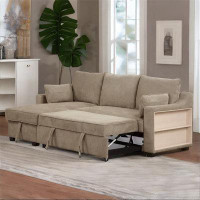 Hokku Designs L-shaped Pull Out Sleeper Sofa,with Storage Chaise, Storage Racks, Type C And Usb Ports