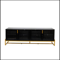Mercer41 Black 70.87" TV STAND.Entertainment Centre with Shelf, Wood TV Media Console with Sturdy Metal Legs