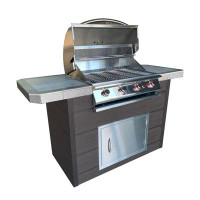 Cal Flame 7 Ft. Synthetic Wood Panel BBQ Island With 4-Burner Grill In Stainless Steel