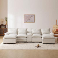 Latitude Run® Modern U-shaped Sofa with Console,Cupholders and USB Ports