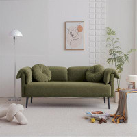 George Oliver 68.5" Modern Lamb Wool Sofa With Decorative Throw Pillows For Small Spaces
