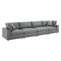 TODAY DECOR Todaydecor Commix Down Filled Overstuffed Vegan Leather 4-Seater Sofa