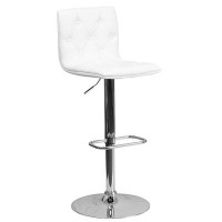 Ivy Bronx Saffo Contemporary Button Tufted Vinyl Adjustable Height Barstool with Chrome Base