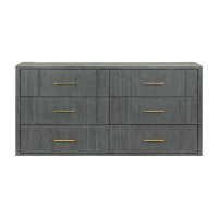 Everly Quinn Keiko 63 Inch Wide Dresser Chest, 6 Gliding Drawers, Reeded Lines, Grey