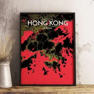 This 'Hong Kong City Map' Graphic Art Print Poster in Contrast is uniquely designed and crafted by c...