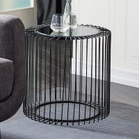17 Stories Thibeault Black Metal Accent Table with Shaded Glass Top 20" x 20" x 19"