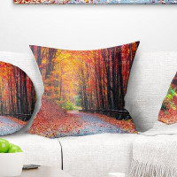 Made in Canada - East Urban Home Forest Road in Beautiful Autumn Pillow