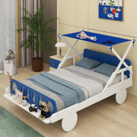 Zoomie Kids Akaalbir Wood Twin Size Car Bed With Ceiling Cloth