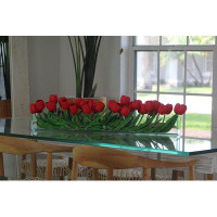 Rosecliff Heights Alpharetta Glass Plate Tulips Floral Arrangements and Centerpieces in Planter with Red Tulips