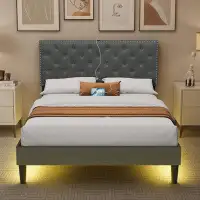Winston Porter Merienne Queen Upholstered Bed with USB Ports & Motion Sensor Light
