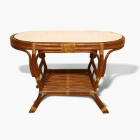 Bay Isle Home™ Bay Isle Home™ Pelangi Coffee Oval Table W/ Glass Top Natural Rattan Wicker ECO Handmade Design, Colonial
