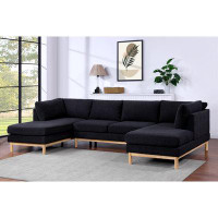 Amer Thyst Gray Sherpa 124" Wide Double Chaise U-Shape Sectional Sofa