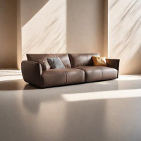 HOUZE 110.23" Brown Genuine Leather Modular Sofa cushion couch