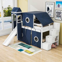 Harper Orchard Dipali Wood Loft Bed With Tent, Shelves And Tower