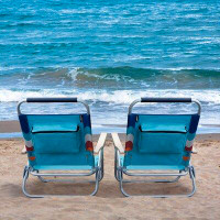 Alpha Camp 2-piece Low Folding Beach Chairs With 3 Adjustable Recline Positions With Cooler Bag