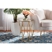 Everly Quinn Lefancy Kalena Modern and Contemporary Gold Metal End Table with Marble Tabletop
