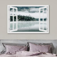 IDEA4WALL IDEA4WALL Canvas Print Wall Art Window View Misty Foggy Forest Mountain Nature Wilderness Photography Realism