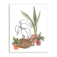 Stupell Industries Sleeping Cat Indoor Pet Terracotta Plants Big Palms By June Erica Vess