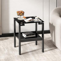 Latitude Run® Black Tempered Glass End Table With 2 Layer-20.9" H x 17.7" W x 17.7" D