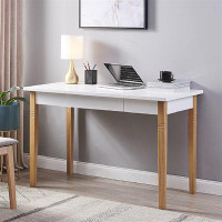 Latitude Run® Simple Solid Wood Straight Leg Desk With Drawer For Office Home - White