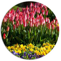 Made in Canada - Design Art 'Red Tulips with Yellow Purple Flowers' Photographic Print on Metal