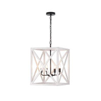 Gracie Oaks Alsy 16"W 4-Light Distressed White Caged Large Pendant Chandelier Light Fixture, French Country Style