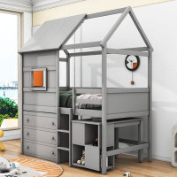Harper Orchard Weddel Twin 3 Drawers Wood House Loft Bed with Desk