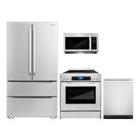 Cosmo 4 Piece Kitchen Package with 30" Microwave 30" Electric Range 24" Dishwasher &  Refrigerator