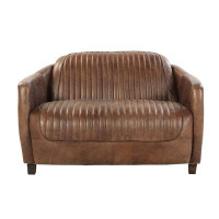17 Stories Metheny Retro Brown and Aluminum Loveseat with Curved Leg