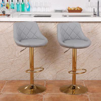 Everly Quinn Grey Pu Leather Swivel Counter Height Bar Stools, Adjustable Bar Chairs Set Of 2, Modern Barstools Lift Sto