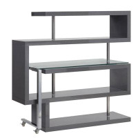 Rebrilliant 4 Tier L-shaped Rotating Versatile Computer Desk With Shelves And Steel Frame, Modern Clear Glass Swivel Wri