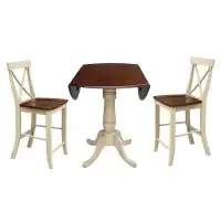 August Grove Spotts 3 - Piece Counter Height Drop Leaf Solid Wood Dining Set