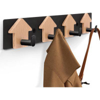Ebern Designs Wooden Black Coat Rack With 4 Hooks Stainless Steel