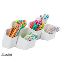 SR-HOME Pencil Holder For Desk, Decorative Adhesive Wall-Mounted Pen Organizer With 6 Compartments, Large Detachable Mar