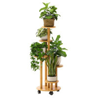 Arlmont & Co. Plant Stand Indoor With Wheels, 5 Tiered Plant Stand, Plant Stands For Indoor Plants Multiple, Natural