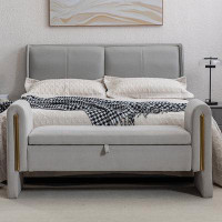 Latitude Run® Velvet Fabric Storage Bench Bedroom Bench With Gold Metal Trim Strip For Living Room Bedroom Indoor