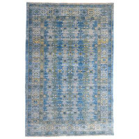 Landry & Arcari Rugs and Carpeting Oriental Handwoven Rectangle 5' x 8'3" Wool/Silk Area Rug in Blue