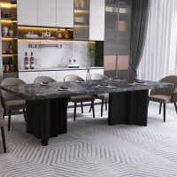 POWER HUT Modern Simple High-End Marble Dining Table And Chair Large Household Rectangular Dining Table And Chair Combin