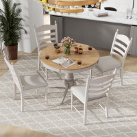 Alcott Hill TREXM 5-Piece Retro Functional Dining Table Set Wood Round Extendable Dining Table And 4 Upholstered Dining