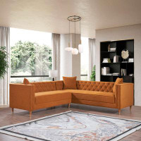 Everly Quinn Niesha Cognac Velvet Symmetrical Corner Sofa