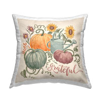 East Urban Home Gratitude Calligraphy Seasonal Autumn Plants Sunflowers Printed Throw Pillow Design By Janelle Penner