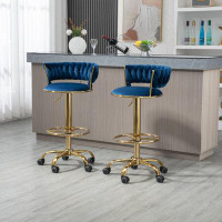 Mercer41 360° Adjustable Barstools Set Of 2, Ergonomic Drafting Chair With Round Footrest And Backrest, Swivel Rolling W