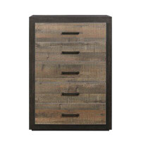 Loon Peak Rustic Style 5 Drawer Wooden Chest With Metal Bar Handles, Brown