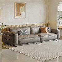 PULOSK 110.24" Grey Genuine Leather Modular Sofa cushion couch