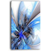 Design Art Symmetrical Large Blue Fractal Flower Graphic Art on Wrapped Canvas