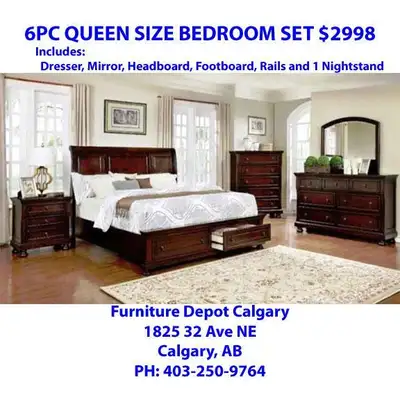 6pc queen size solid wood bedroom set $2998
