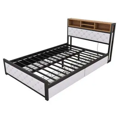 17 Stories Platform Bed With 4 Drawers and Upholstered Headboard and Footboard
